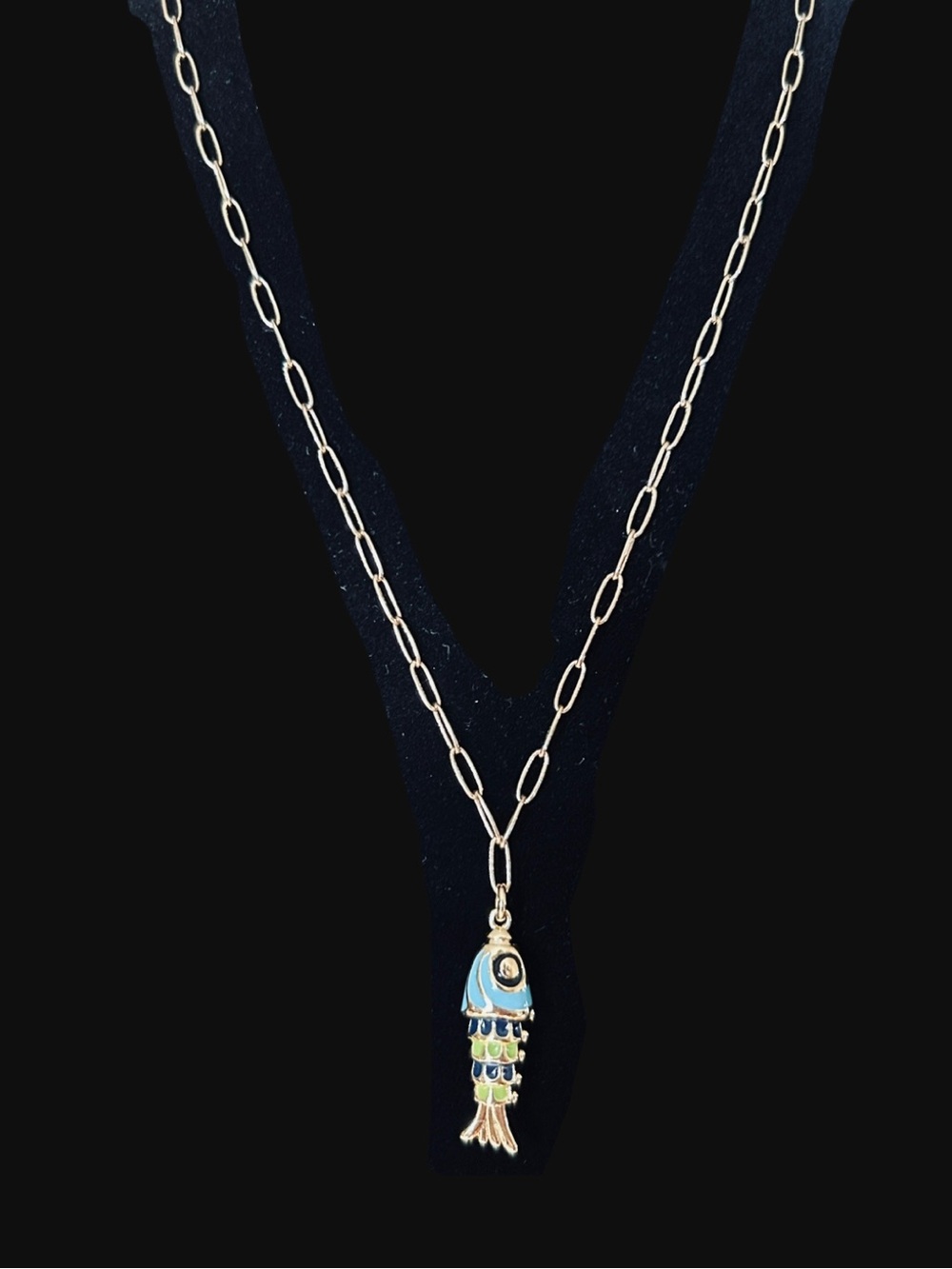 Delicate Blue-multi Enamel Fish Pendant Necklace - 16” - Women Jewelry